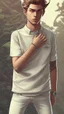 Placeholder: Teen man, blond hair, perfect face, style of tomer hanuka, jeans, white, t-shirt, pompadour