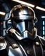 Placeholder: star wars bald male corellian pilot wearing pearlescent black and gunmetal grey First Order special forces heavy assault stealth commando armor and helmet with gold trim inside the jedi temple, hyperdetailed, dynamic lighting, hyperdetailed background, 8k resolution, volumetric lighting, light skin, fully symmetric details