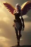 Placeholder: steampunk angel, pale, clouds, golden glow, majestic, heroic