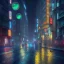 Placeholder: Cyberpunk street view at night, Paris, rain, ground reflection