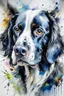 Placeholder: A portrait of a springer spaniel by Agnes Cecile, Willem Haenraets, loose watercolour, wet on wet and splattering and dripping techniques, centred, perfect composition, abstraction, colours of grey and cream