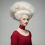 Placeholder: Cute Marie-Antoinette, in a red modern woollen sweater, white bacground