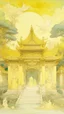 Placeholder: A light yellow heavenly ruins with angels painted by Qiu Ying