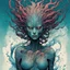 Placeholder: front facing full body illustration of a malevolent shape shifting female Funayurei water spirit with highly detailed facial features and skin textures, in the style of Alex Pardee , Jean Giraud Moebius, and Katsushika Hokusai, highly detailed, boldly inked, deep murky aquatic color