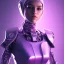 Placeholder: Cute girl in a robotic hijab suit,purple and pink backlight, profile