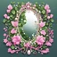 Placeholder: Create an Artwork of a Mirror with ivy branches and pearls necklace, Like a creative Logo for a Varasity Jacket to put a random number uin it, Vector illustration. Colors should be pink and green