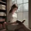 Placeholder: Study girl read a book in by the window, movie, real photo realistic, unreal engine, cinematic lighting --ar 1:1 creative