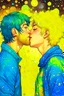 Placeholder: portrait anime man kissing man, ,yellow, stars hearts water, blue, watercolor, Yoshikata Amano, Edwin Landseer, Ismail Inceoglu, Russ Mills, Victo Ngai, Bella Kotak, hyperdetailed 8K resolution HDR DSLR, ultra detailed, ultra quality, CGSociety, intricately detailed, color depth, gliter, kiss