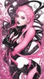 Placeholder: A close picture to Mix between gwenpool and symbiote, symbiote venom in background, pink and black custom, intricate details, highly detailedin in solo leveling shadow art style