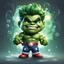 Placeholder: chibi cute caricature of Hulk as a 1960's clown, surrounded by will-o'-the-wisp, elegant, close wiew, dynamic pose, photorealistic rendering --ar 2:3 --stylize 500 --v 6