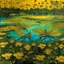 Placeholder: Gold wetlands with glowing and sparkling dragonflies designed in Moroccan rug art painted by Cai Jia