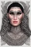 Placeholder:  Portrait female Maori Chief half colored on neutral paper silver filigree iron maiden pastel Maori tribal tattoos, bow with arrows, full detail, 4k, style of Cosmopolitan