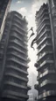 Placeholder: spy vs spy in tall building in the style of Fallout 4 and Escher, bokeh like f/0.8, tilt-shift lens 8k, high detail, smooth render, down-light, unreal engine, prize winning