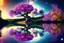 Placeholder: tree, water reflection, flowers, galaxy, cosmos, science fiction, epic scene.