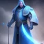 Placeholder: Man , in Blue Medieval Robes, Blue glowing eyes, Ice