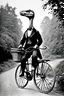 Placeholder: Velociraptor riding a bicycle in 1873. Photograph.