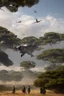 Placeholder: a group of [school kids] see a uap::25 flying over tall pine trees, year is 1966 in color, concept art, by Asaf Hanuka, by Weta Digital, Electric Colors, Screen Space Global Illumination, in a symbolic and meaningful style