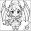 Placeholder: create a 2d black outline, " kawaii devil girl with bat wings coloring book for kids", coloring page, low details design, black contour, coloring page design, colorful , card style, coloring page for kids, halloween backgorund,sketch style,