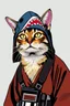 Placeholder: cat with shark mask hat solana starwars droid japanese style in the style of warhol