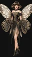 Placeholder: Full Body, Art Nouveau Woman With A Bob With A Fringe Hairstyle, 1920s Clothing, Steampunk Metal Moth wings, Black Background