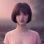 Placeholder: potrait girl look beautiful, eyes like ocean blue, short hair, smile, 8k, rtx, eyebrows like serious, facing left