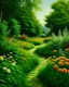 Placeholder: A green garden with flowers painted by Frank Wilson