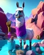 Placeholder: Generate an full body image of a llama has a water objects in the background and rock objects in the background objects with an anime animal style