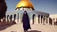 Placeholder: A woman wearing a keffiyeh holds the Dome of the Rock