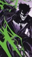 Placeholder: A very close picture to Mix between the joker and venom symbiote in solo leveling shadow art style with neon green details