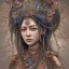 Placeholder: Insanely detailed photograph of an “portrait of native goddess ” with intricate hair, intricate embroidered dress, beautiful clear face and hyperdetailed painting by Ismail Inceoglu Huang Guangjian and Dan Witz CGSociety ZBrush Central fantasy art album cover art,8K, hdr, romantic, mysterious, ominous, flowers, jewelry, comfort, "arms open for embrace"intricate and detailed headdress,head bowed