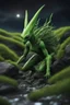 Placeholder: Shaped Green alien Creature With Bones Grass Branches Leaves Mud And Rock Surrounded By Mythical Summits At Night, Volumetric, Impressive, Unforgettable, Master Piece,, 3D Effect, Photorealism, Epic Art,,, Hyper Realistic , Miki Asai Macro Photography, Close-Up, Hyper Detailed, Trending On Artstation, Sharp Focus, Studio Photo, Intricate Details, Highly Detailed, By Greg Rutkowski