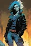 Placeholder: create a hardened punk biker girl in the comic book art style of Mike Mignola, Bill Sienkiewicz and Jean Giraud Moebius, , highly detailed,, grainy, gritty textures, , dramatic natural lighting