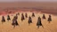 Placeholder: desert, highly detailed, comic style warriors from behind, in the background far away a highly detailed cdesert city