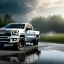 Placeholder: photorealistic shot, Toy R C truck, monotone color palette, sharp focus, puddle reflection, tire water splash, refraction, mist on the horizon, shadowcast, detailed and intricate, cinematic composition