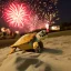 Placeholder: Turtle and Fireworks