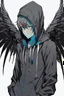 Placeholder: Anime man with black wings, wearing a hoodie