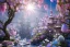 Placeholder: a magical crystal flower lys bougainvillier, blue gold house crystal castle in the woods, magnolias pink,blue lake,sun,white swanns,pink vertical, blue lake,sharp, vines, candlelit, endor, ornate, elegant, highly detailed, artstation, concept art, smooth, sharp focus, illustration, 8k, splash art, wallpaper, key visual