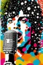 Placeholder: colorful Illustration of a michael jackson microphone in hand and looking at the camera. Polka dots in the background. by munch