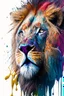 Placeholder: "lion", clean design, art station, splash of colorful paint, contour, ((solid white background)), gazing into camera, hyperdetailed intricately detailed, unreal engine, fantastical, intricate detail, splash screen, complementary colors, fantasy concept art, 8k resolution, DeviantArt masterpiece, paint dripping