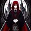 Placeholder: portrait anime vampire, long hair, red eyes, noble black robe, Blood, background Gothic castle, hyper detailed, intricately detailed, gothic, ambiguous lines image, flat dimensional style, flat lines, rough drawing --ar 2:3