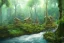 Placeholder: rainforest with a serene creek, no huts