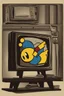 Placeholder: Pac-man plaiyng a video game in front of an old tv set