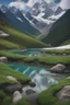 Placeholder: A breathtaking mountain vista, with snow-capped peaks, verdant valleys, and a ribbon of crystal-clear water carving its way through the landscape.