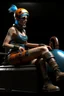 Placeholder: realistic tank girl seat on sputnik