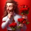 Placeholder: nain amoureux en slip rouge tient un bouquet de roses en main