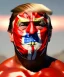 Placeholder: Realistic image of Donald trump wrestler, Mexican wrestling style, Mexican wrestling mask, chin and nose visibles, red and blue breeches, glow us flag dress, suspenders, retro style, 80s, vibrant color, highly detailed, sky background, concept art, unreal engine 5, god rays, ray tracing, RTX, lumen lighting, ultra detail, volumetric lighting, 3d, finely drawn, high definition, high resolution.