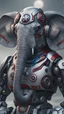 Placeholder: robotic elephant wearing a captain america suit fullbody shot whole body on screen more image, Miki Asai Macro photography, close-up, hyper detailed, trending on artstation, sharp focus, studio photo, intricate details, highly detailed, by greg rutkowski