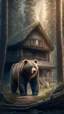 Placeholder: A cabin in the woods, a big brown bear, a movie scene, a more accurate picture hdr