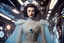 Placeholder: Austrian simbolism, hiper-realistic technicolor Vivien Leigh Princess wears a Star wars futuristic Surrealist organza velvet fashion gown, ornamental details, in space opera Stanley Kubrick movie style