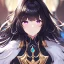 Placeholder: Clear focus,High resolution,8k, Beatiful Lighting, black short fluffy hair, long fluffy bangs, purple eyes, wearing a goddess outfit, extreme close up